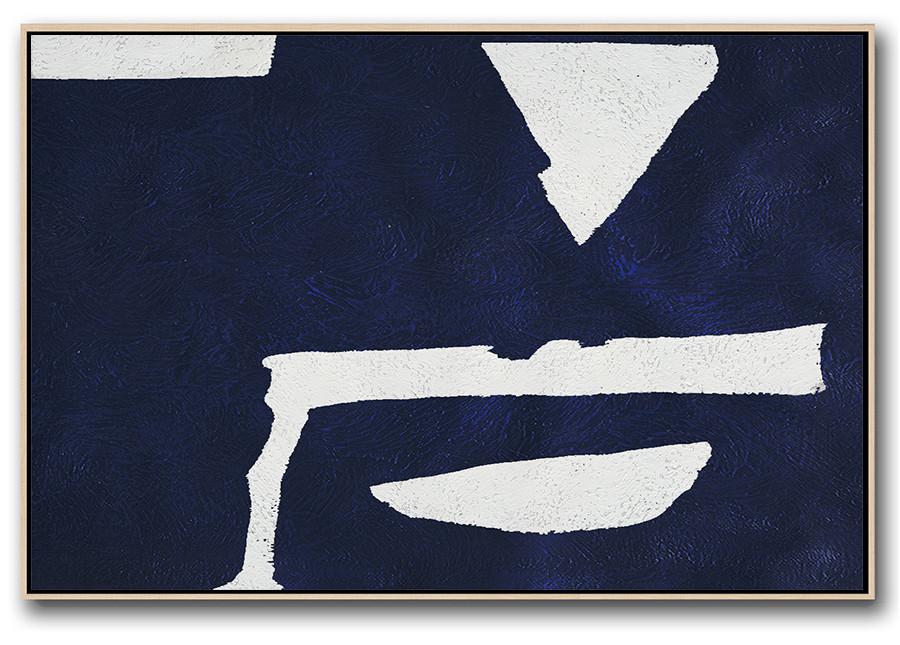 Horizontal Navy Painting Abstract Minimalist Art On Canvas - Navy Abstract Art Large